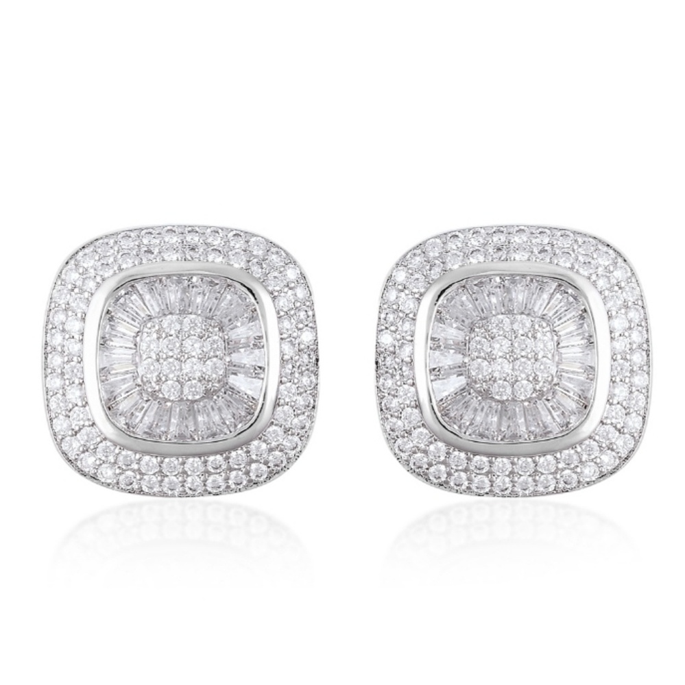 Glamorous CZ Stud Earrings in Silvertone